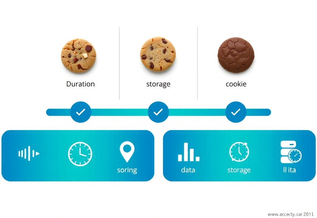 Representación visual de diferentes tipos de cookies y sus duraciones de almacenamiento